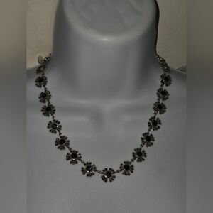 Chic Black 925 Silver Floral Necklace 18"